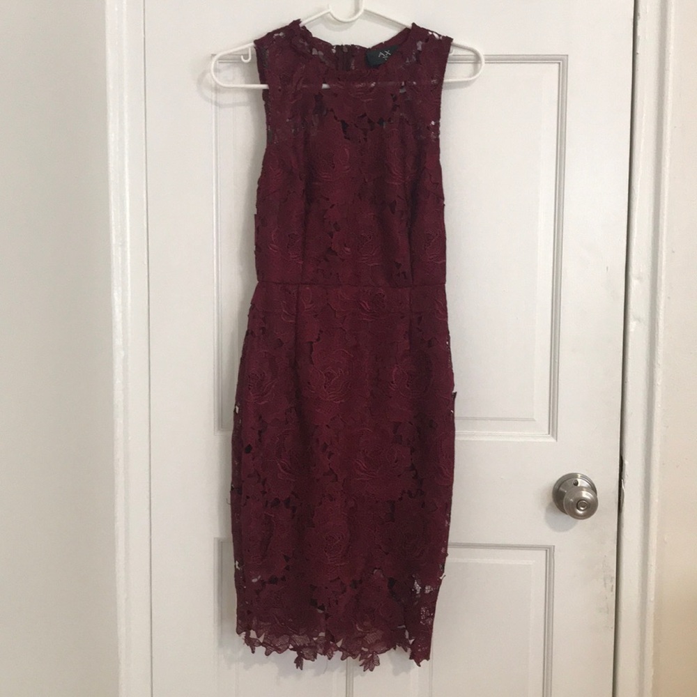 AX Paris Burgundy/Wine Bodycon/Fitted Lace Dress